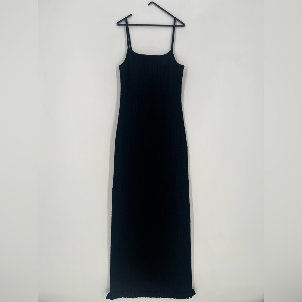 Posse Iris Knit Midi Cable-knit Slip Dress In Black